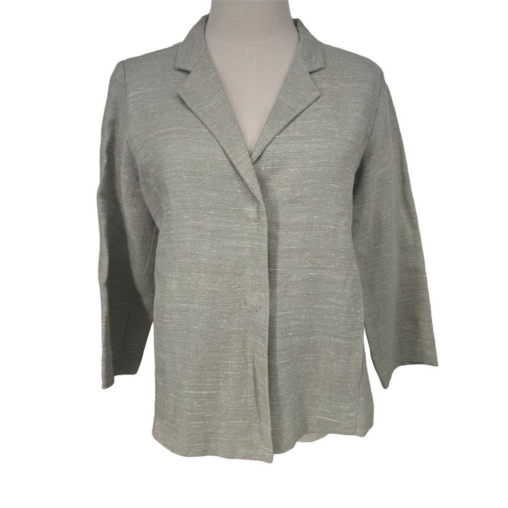 Eileen Fisher Women's XS Green Blazer Jacket Workwear Linen Silk Blend - AC
